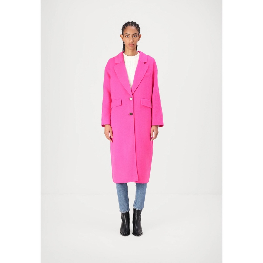 NWT American Vintage Fluorescent Pink Wool Long Blazer Coat with Notched Lapel